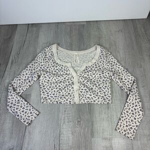 Anthropologie Floral Cropped Button Down Sweater Size Large